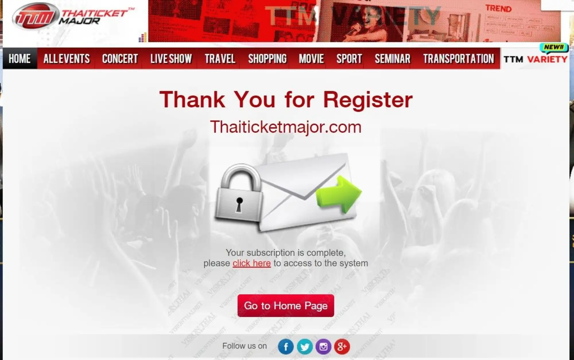 泰國Thai Ticket Major訂票教學2017步驟3 註冊成功