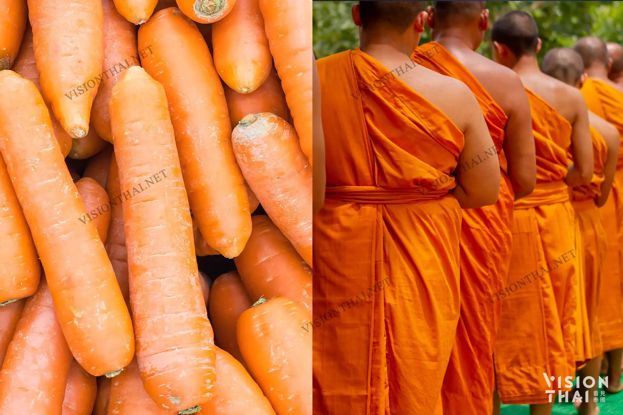 泰國示威者幽默自創暗號：紅蘿蔔/僧人（製圖：VISION THAI）