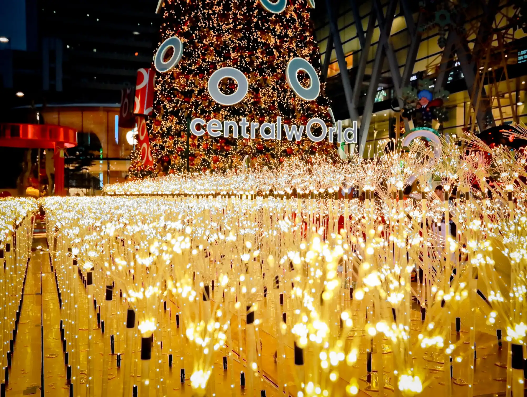 曼谷centralwOrld聖誕節佈景採用數十萬個蒲公英燈光作為點亮幸福之光（圖片來源：centralwOrld官方粉專）