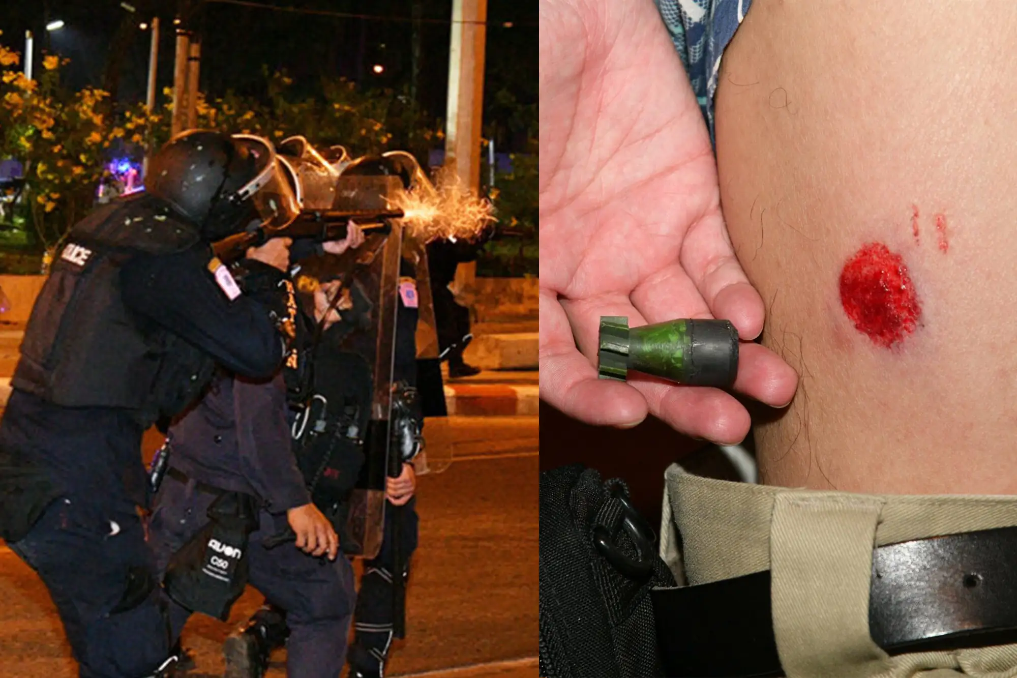 泰國示威現場 警首次使用橡膠子彈遭批 總理力挺鎮暴（圖片來源：Khaosod）