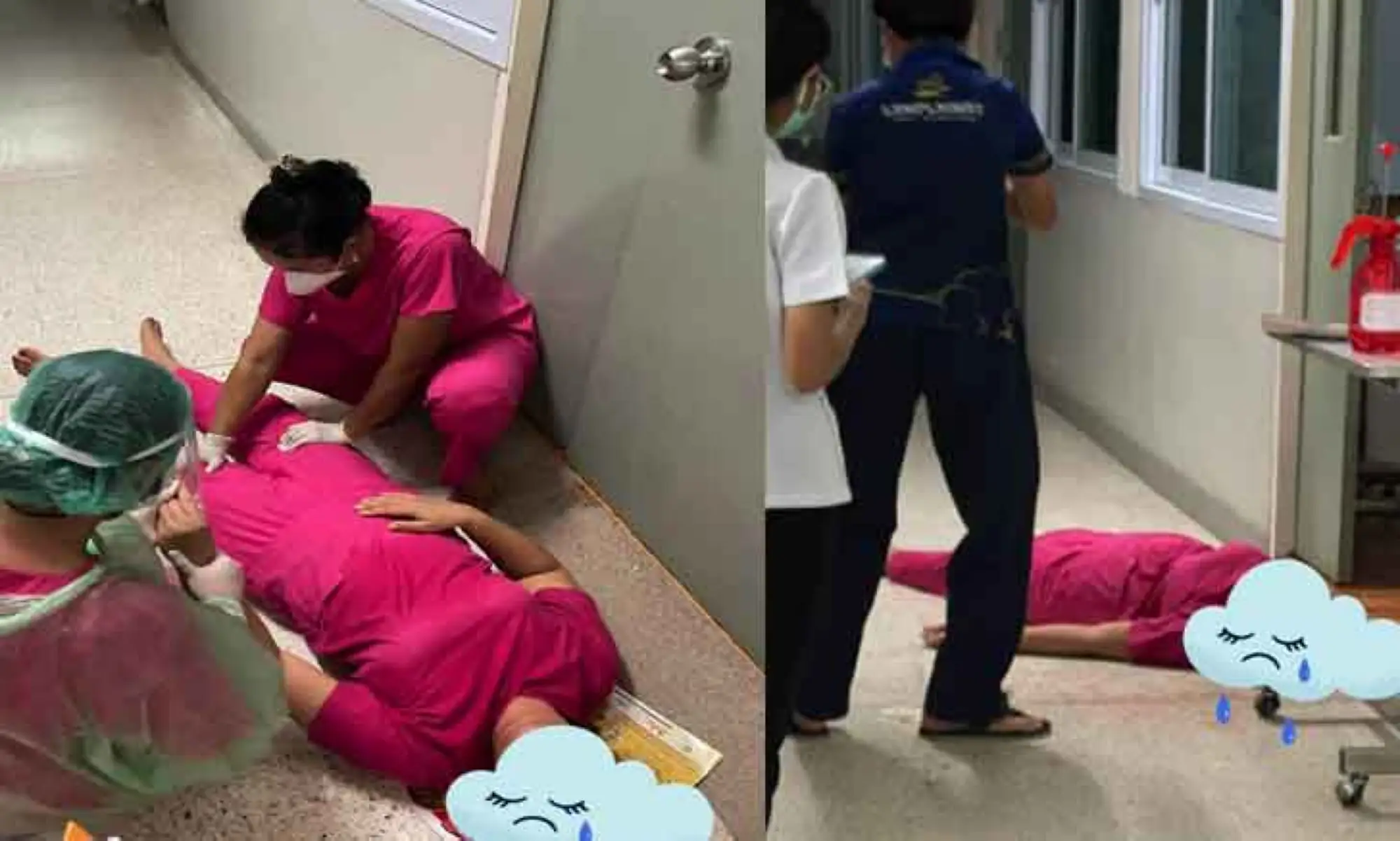 泰國醫療緊繃 網傳醫護人員昏倒在病房外心酸照(圖片來源：ASEAN NOW@Sanook)