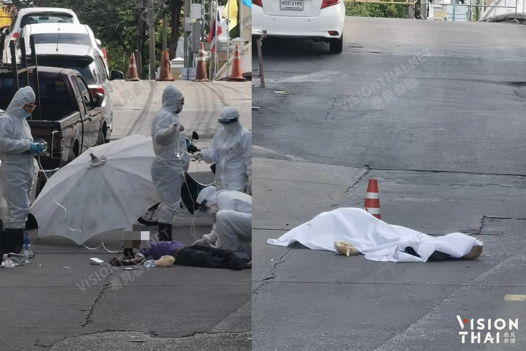 曼谷疫情慘 確診街友躺路邊12小時身亡（圖片整理自Phuri Phatara）