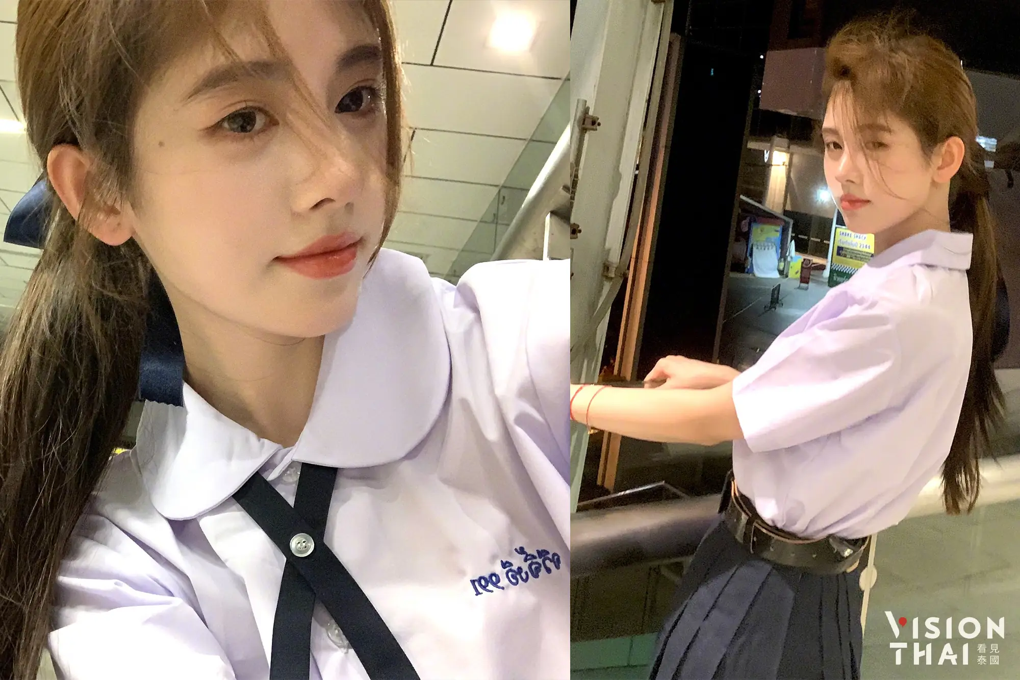 女星鞠婧禕在社群媒體貼出穿著泰國校服自拍照（圖片來源：微博）