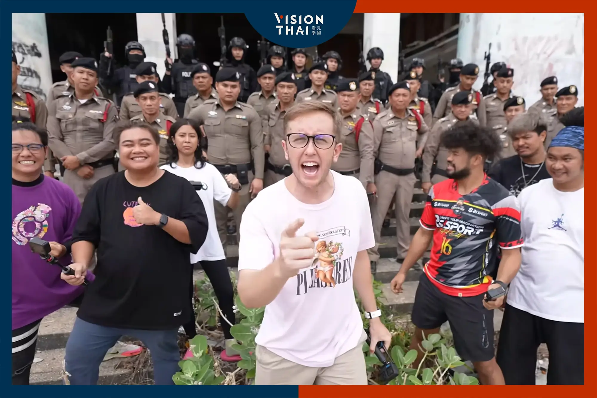 雇50名泰國警察玩「躲貓貓」拍影片！美國YouTuber挨批（圖片來源：影片截圖）