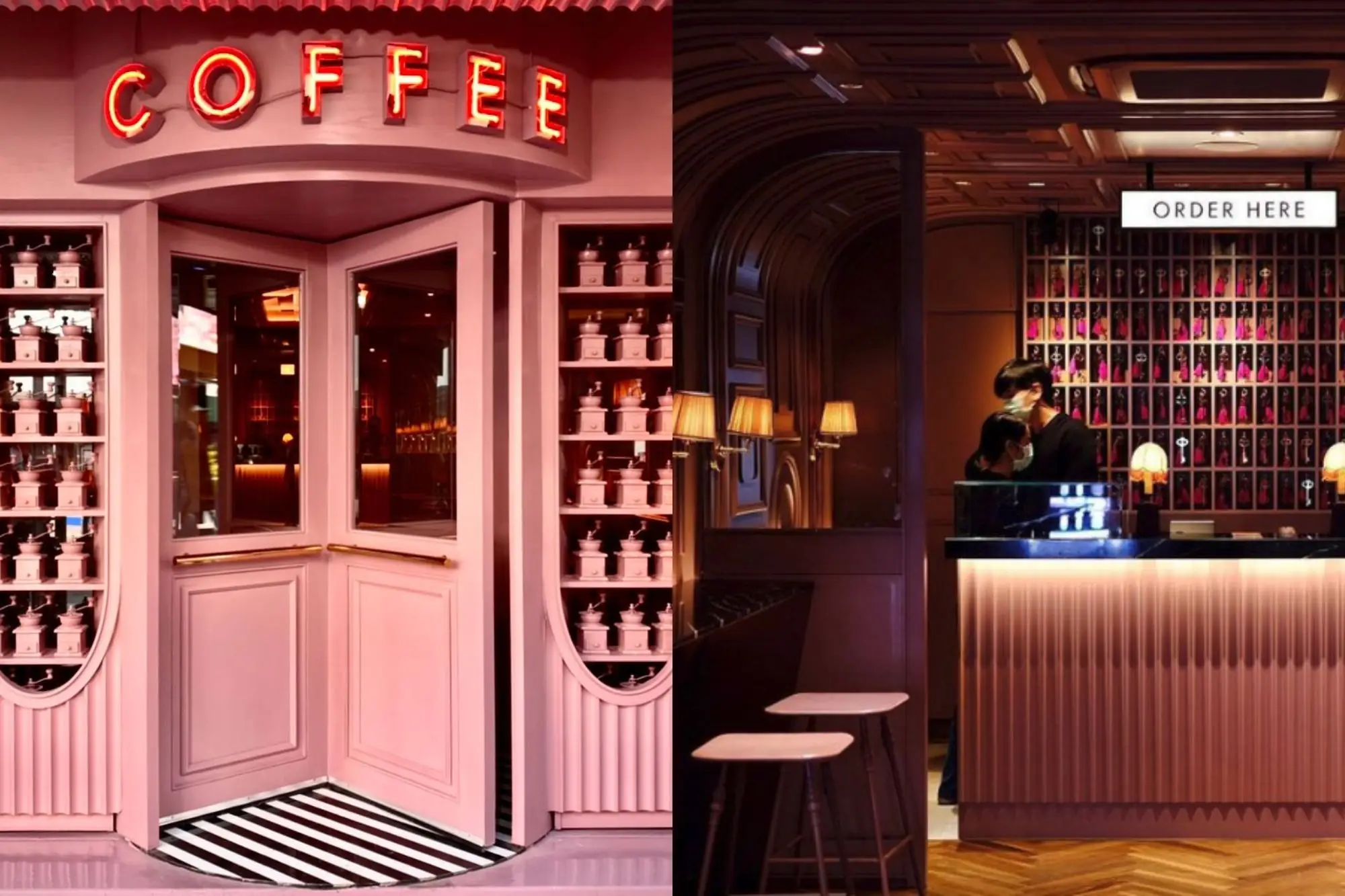 曼谷咖啡厅The Cassette Coffee Bar，从外观到店面都是粉色系。（图片来源：官方FB）