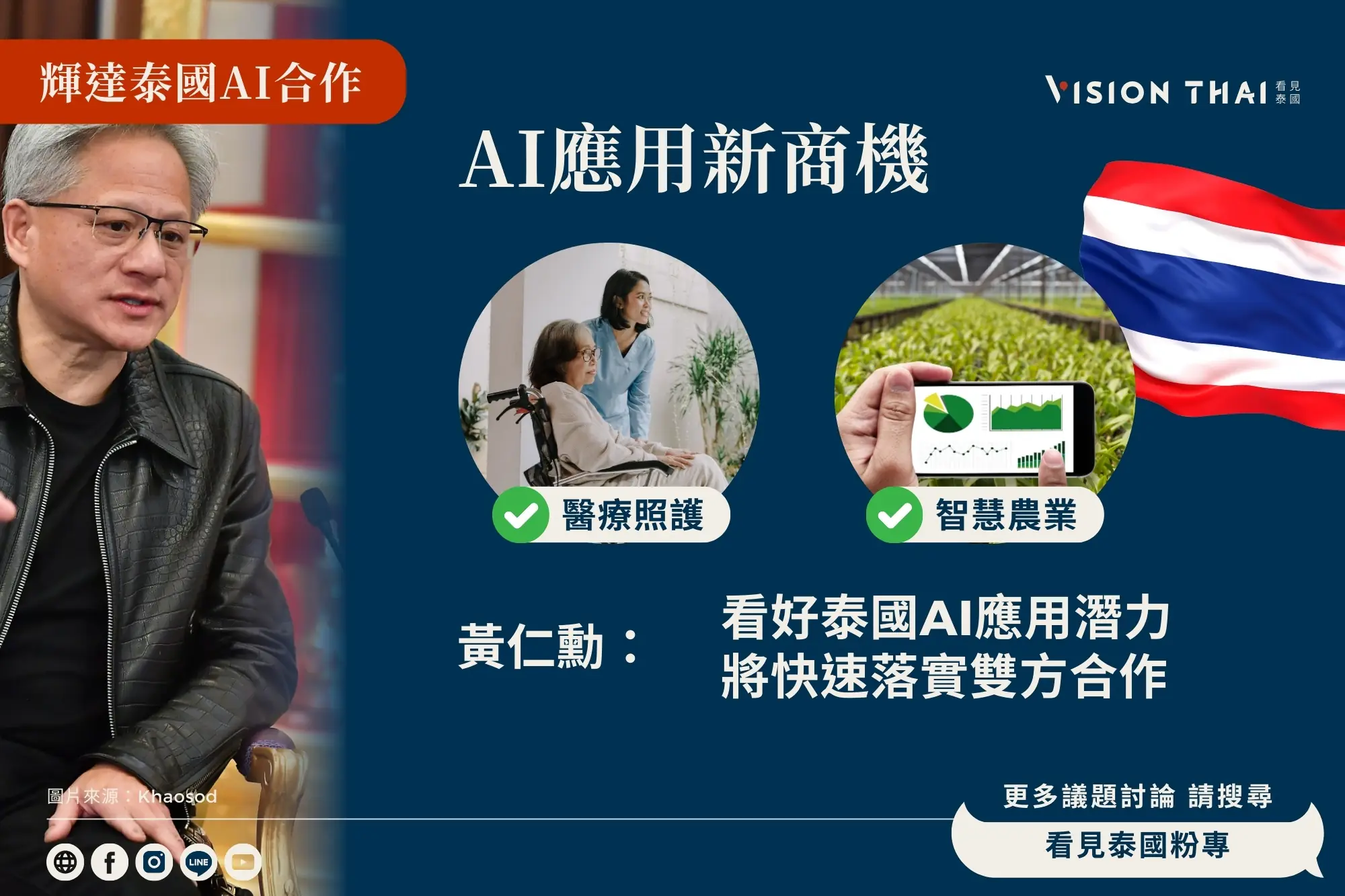 輝達搶進泰國市場！黃仁勳會晤泰國總理談AI合作 已扶植50家新創企業（來源：看見泰國 Vision Thai）