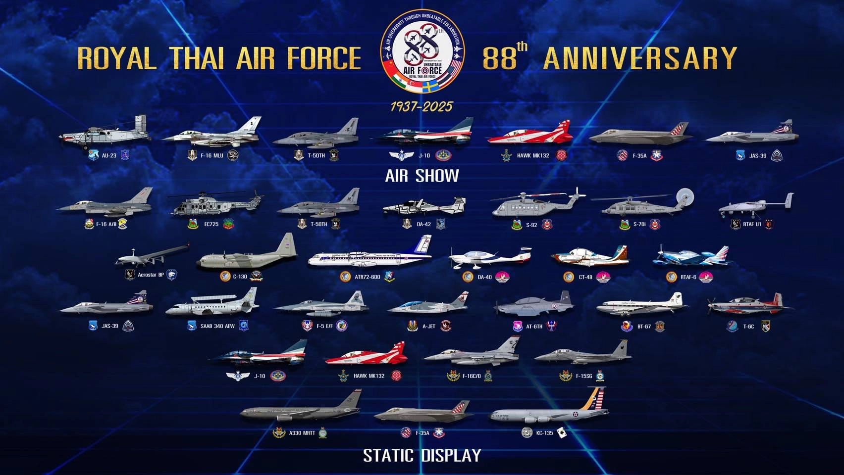 泰國國際航空展展出飛機（圖片來源：泰國空軍臉書）