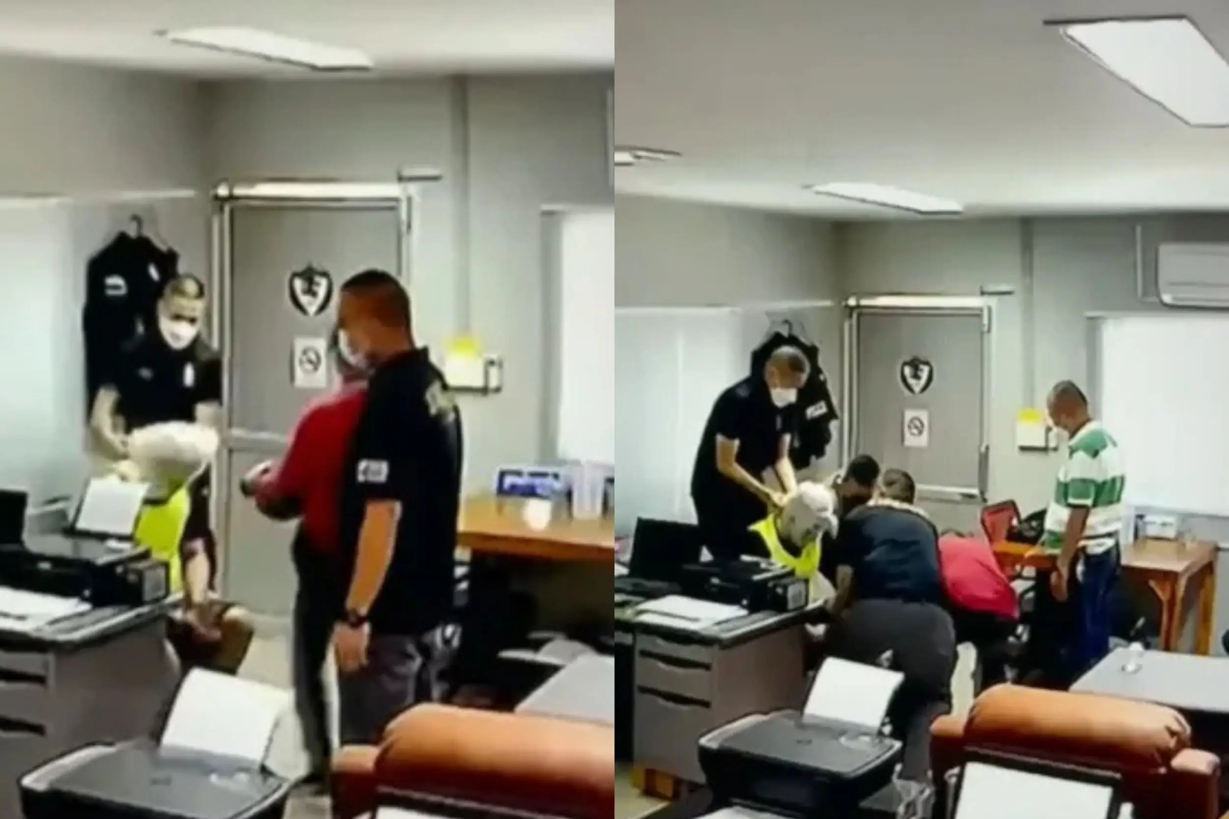 画面中清晰可见警察局长伙同其他警员,对一名嫌犯以塑胶袋套头致死(图片来源:影片截图)