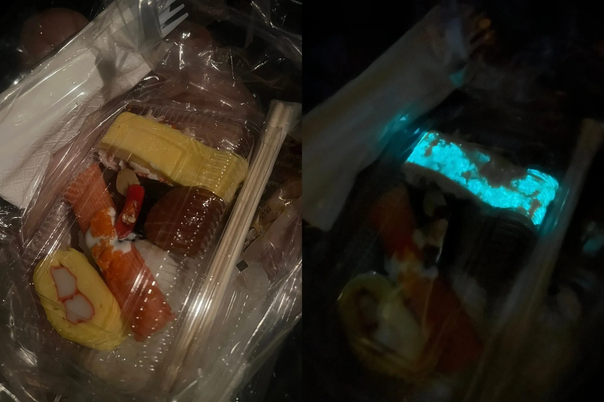 壽司發藍光嚇壞消費者 專家警告：細菌污染徵兆（來源：Mild Burusskorn FB）