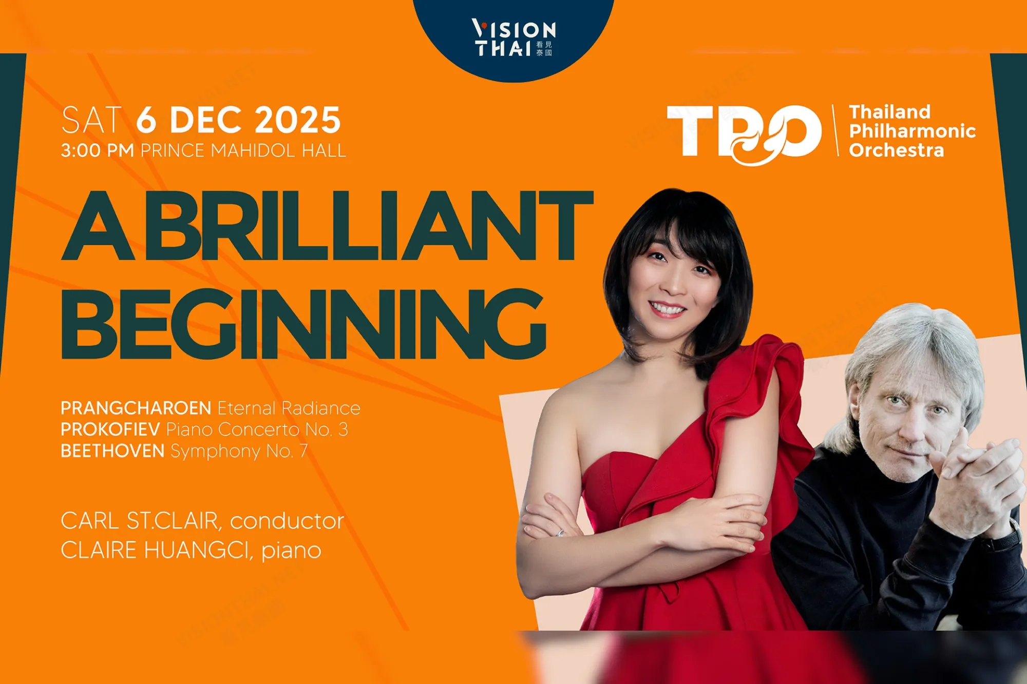 泰國愛樂樂團新總監聖克萊爾首秀　2026樂季與鋼琴家黃慈共演開季鉅獻