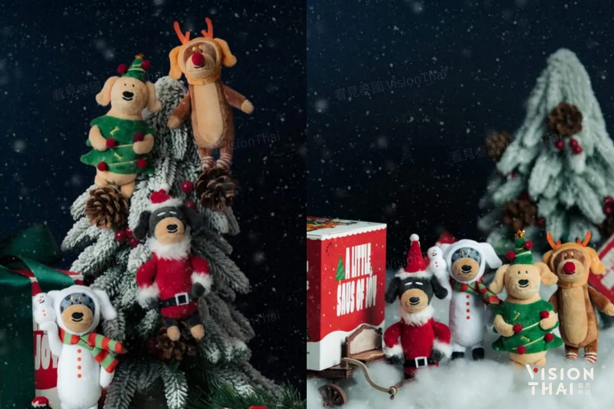 可爱暴击双倍！以狗狗造型闻名的 Saus ✕ Pnk.ff 首度联名，推出圣诞限量公仔，陪你温暖过节。（来源：官方社群）