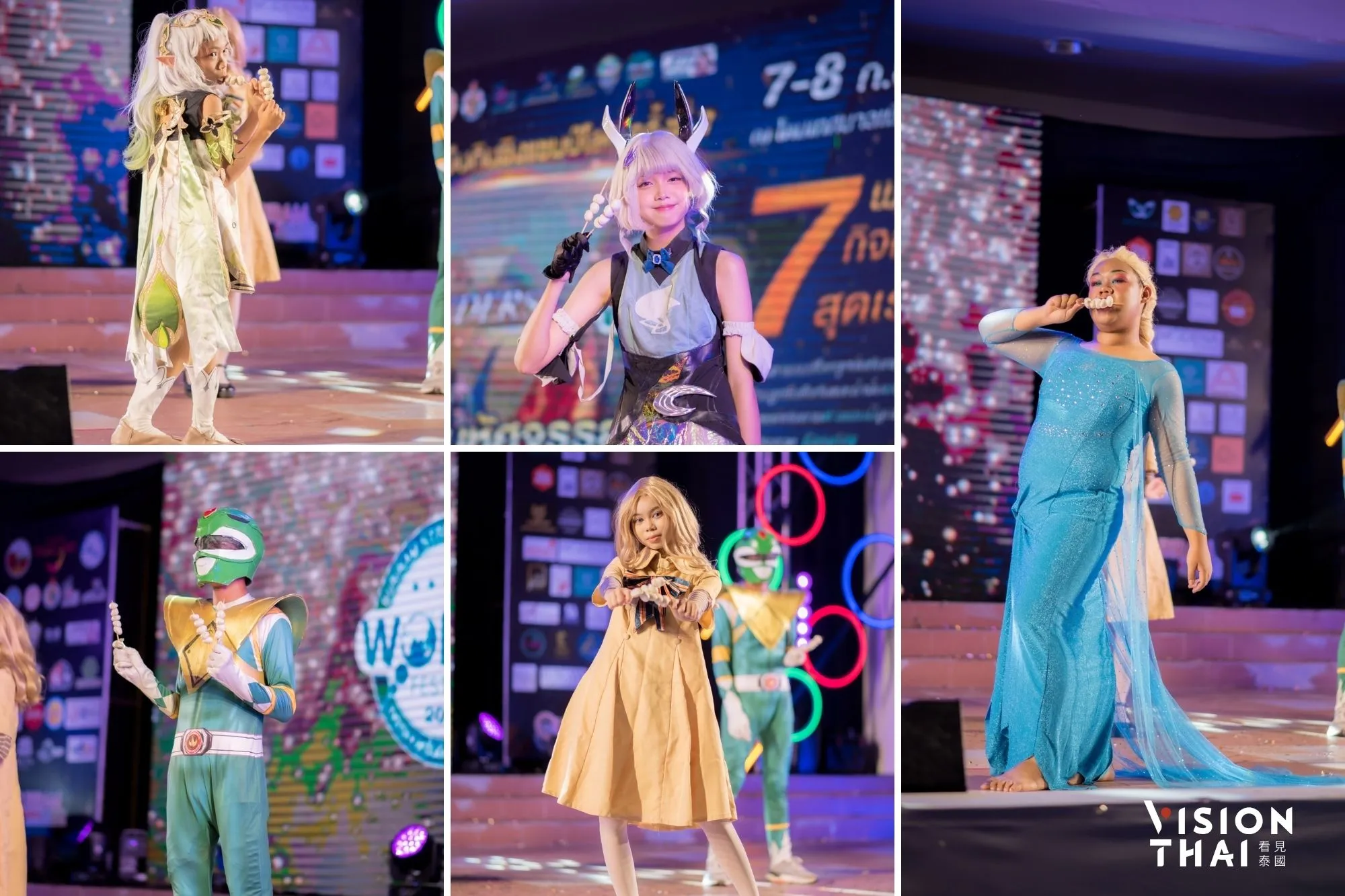 最有趣的比賽無非是「吃肉丸競賽」,可以看到參賽者卯足全力,造型也不能輸。(來源: เทศกาลลูกชิ้นยืนกินชิงแชมป์โลก FB)