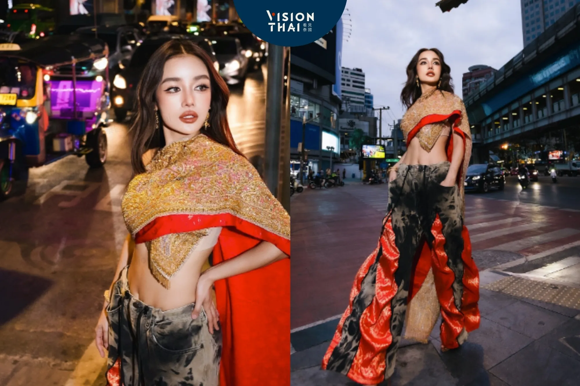 泰國歌手KT KRATAE在社群發起#BangkokCityChallenge，吹起泰服牛仔褲穿搭風潮。（來源：KT KRATAE IG）