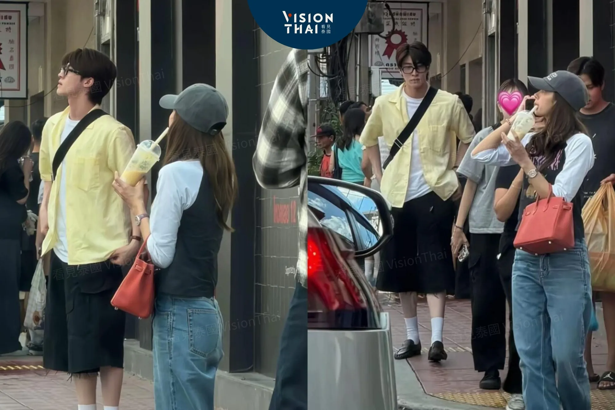 Lisa與泰國男星Blue現身曼谷嵩越路！同框畫面散步引熱議（來源：X＠TarxJ）