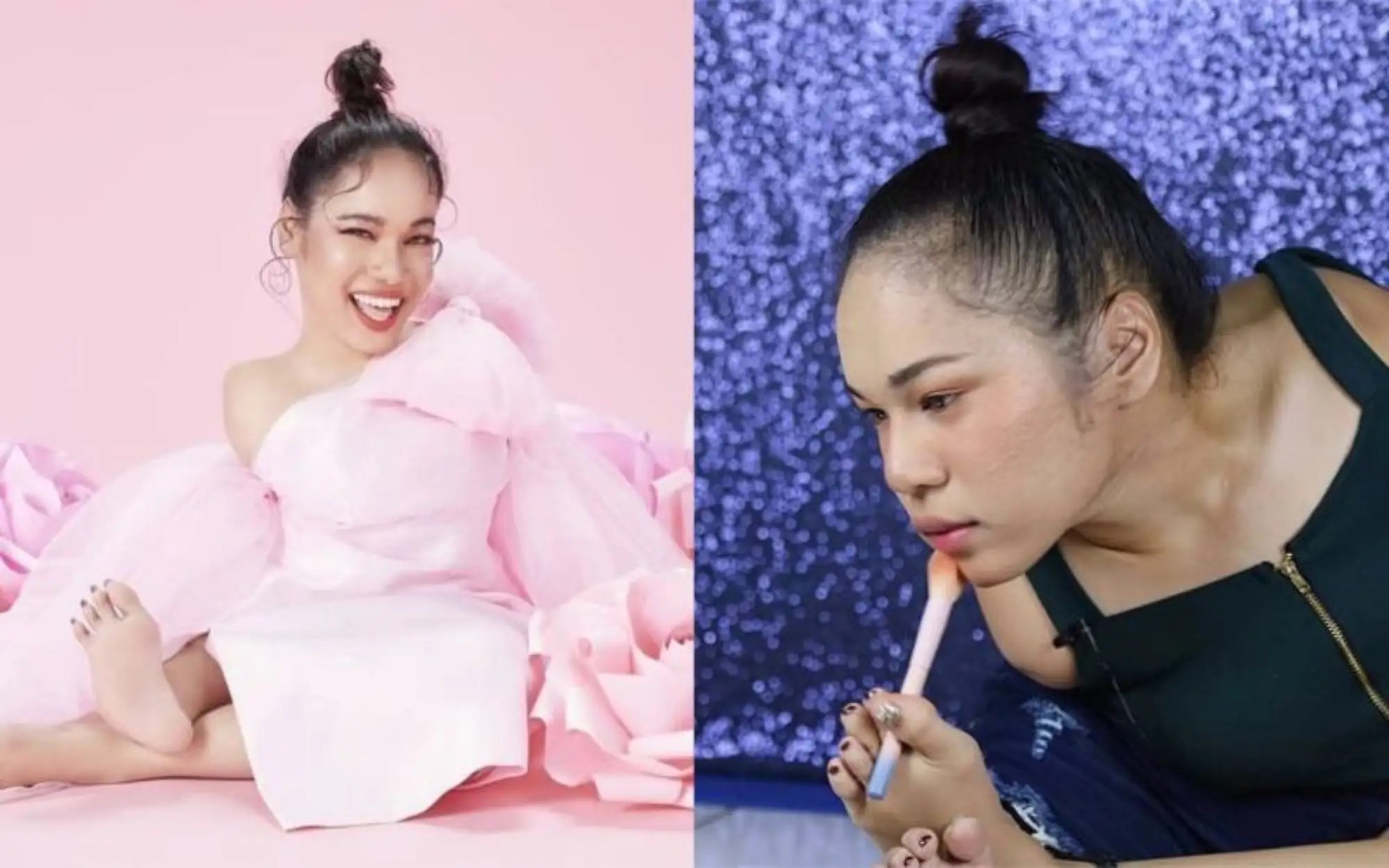 先天残疾的她从小便没有双臂，因此只能用脚化妆，却完全不输其他网红，一样能利落的画出各种风格的妆容。（来源：IG）